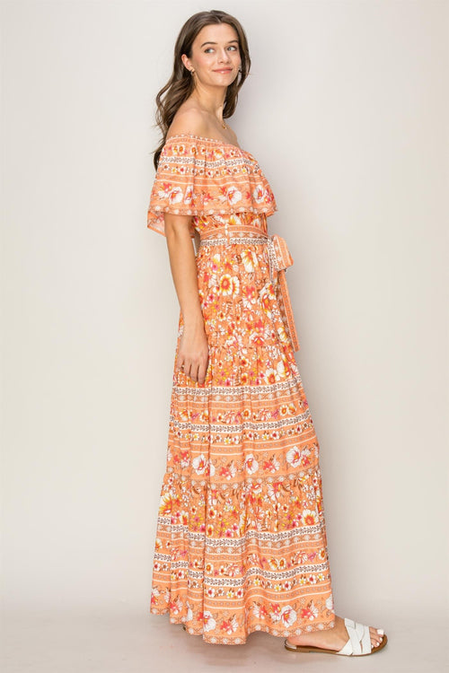 Cute HYFVE Floral Off-Shoulder Tie Front Maxi Dress