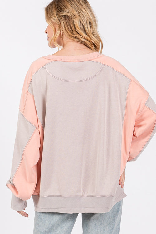 Cute SAGE + FIG Color Block Round Neck Sweatshirt