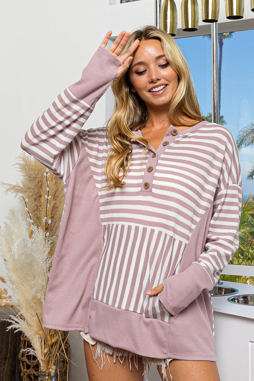 Cute BiBi Striped Thumbhole Long Sleeve Top