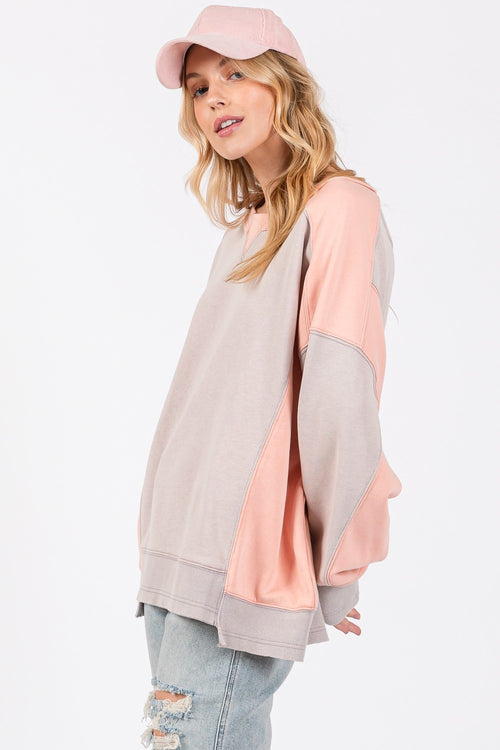 Cute SAGE + FIG Color Block Round Neck Sweatshirt