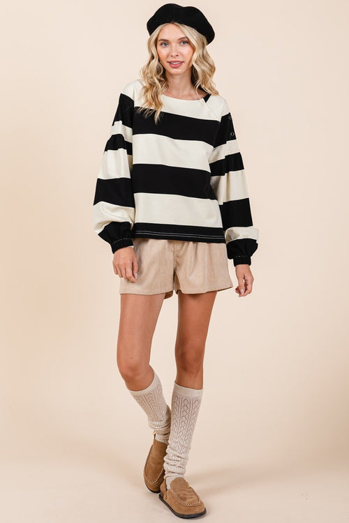 Cute Mittoshop Striped Snap Shoulder Long Sleeve T-Shirt