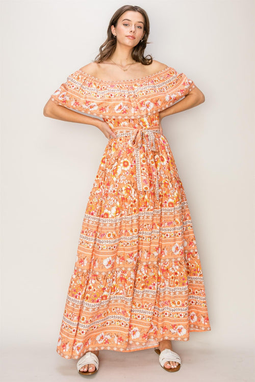 Cute HYFVE Floral Off-Shoulder Tie Front Maxi Dress