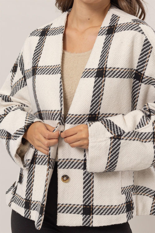 Cute HYFVE Plaid Long Sleeve Jacket with Side Slit Pockets