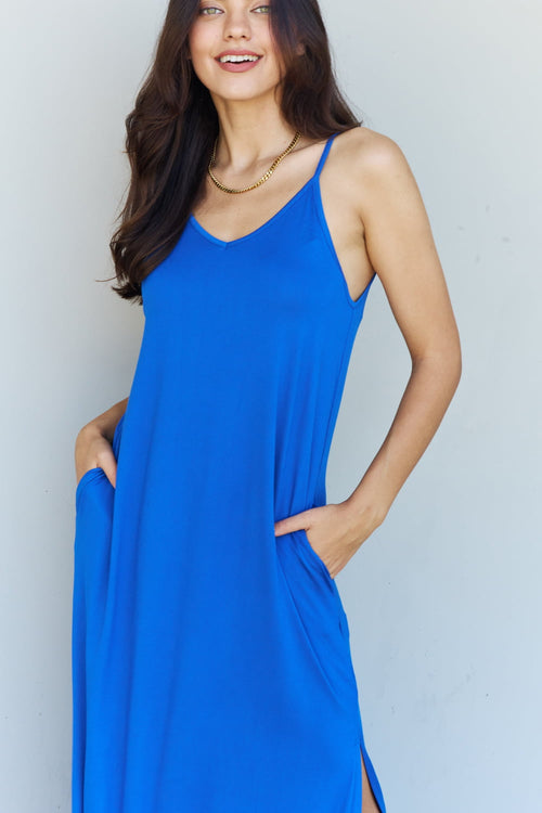 Cute Ninexis Good Energy Full Size Cami Side Slit Maxi Dress in Royal Blue