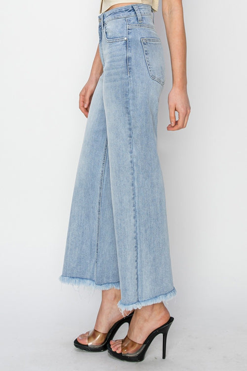 Cute RISEN High Rise Crop Wide Fray Hem Jeans