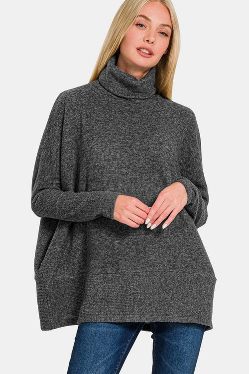 Cute Zenana Full Size Brushed Melange Hacci Turtleneck Sweater