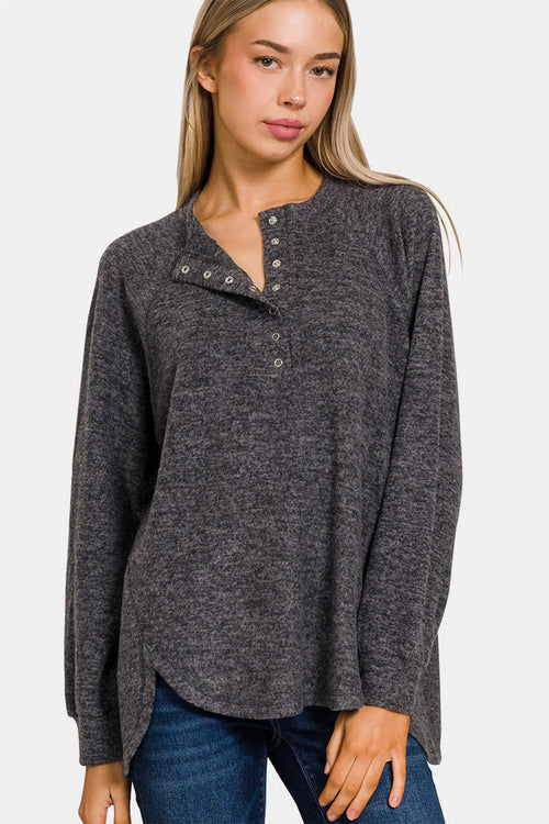 Cute Zenana Full Size Brushed Melange Hacci High-Low Sweater