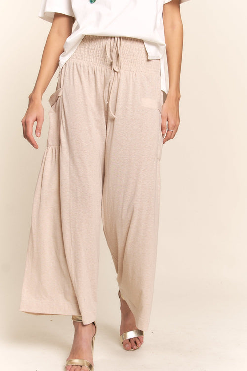 Cute J.NNA Smocked Waist Boho Wide Leg Pants with Pockets