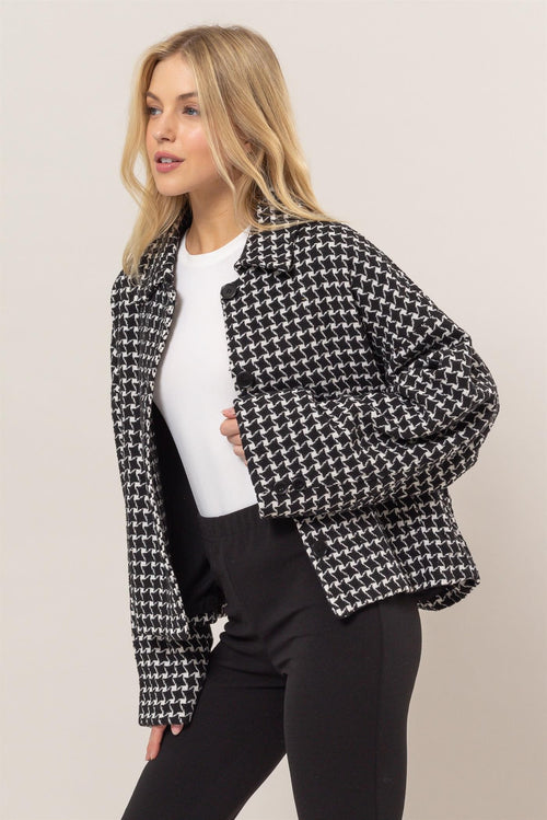 Cute HYFVE Tweed Plaid Button Up Collared Neck Jacket