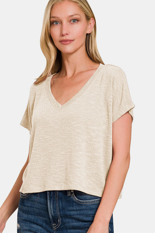 Cute Zenana V-Neck Short Sleeve Crop T-Shirt