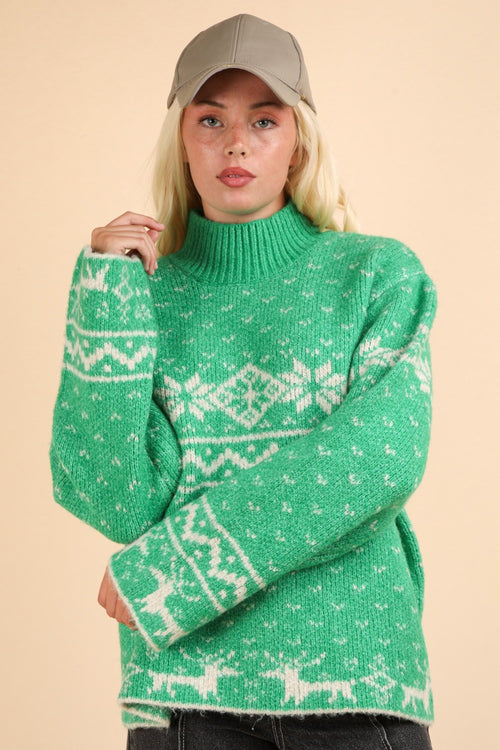 Cute VERY J Christmas Element Mock Neck Long Sleeve Sweater