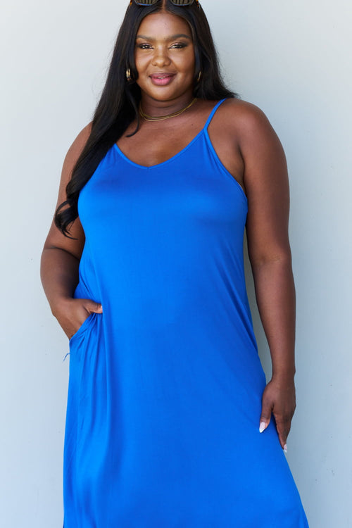 Cute Ninexis Good Energy Full Size Cami Side Slit Maxi Dress in Royal Blue