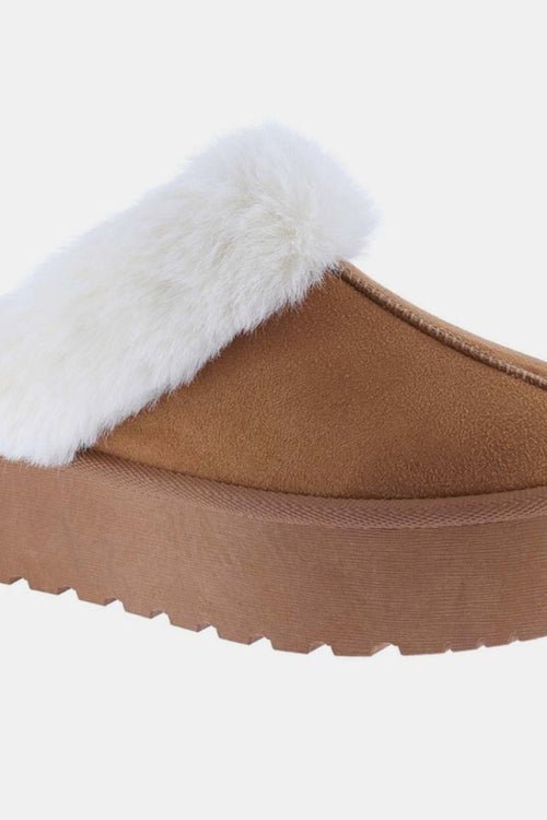 Weeboo Thick Bottom Fur Trim Snow Slippers (Tan)