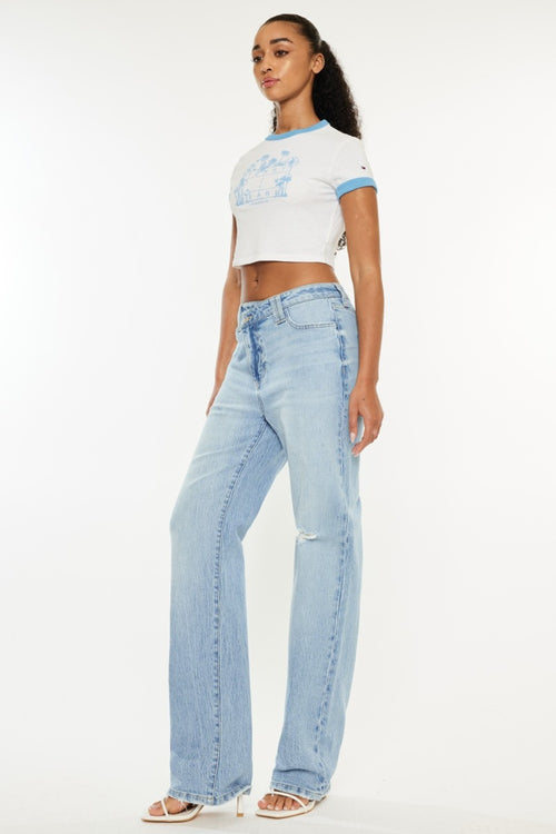 Cute Kancan Distressed High Waist Straight Jeans