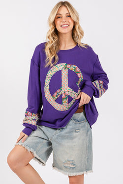 Cute SAGE+FIG Peace Applique Patch Long Sleeve Top