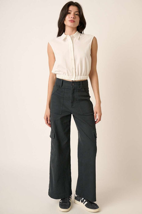 Cute Mittoshop Wide Leg High Waist Pants with Cargo Pockets