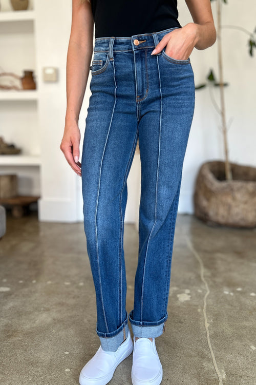 Cute Judy Blue Full Size High Waist Front Seam Detail Straight Jeans