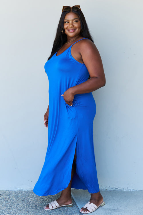 Cute Ninexis Good Energy Full Size Cami Side Slit Maxi Dress in Royal Blue