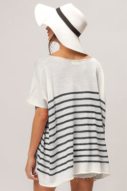 Cute BiBi V Neck Striped Short Sleeve Top2