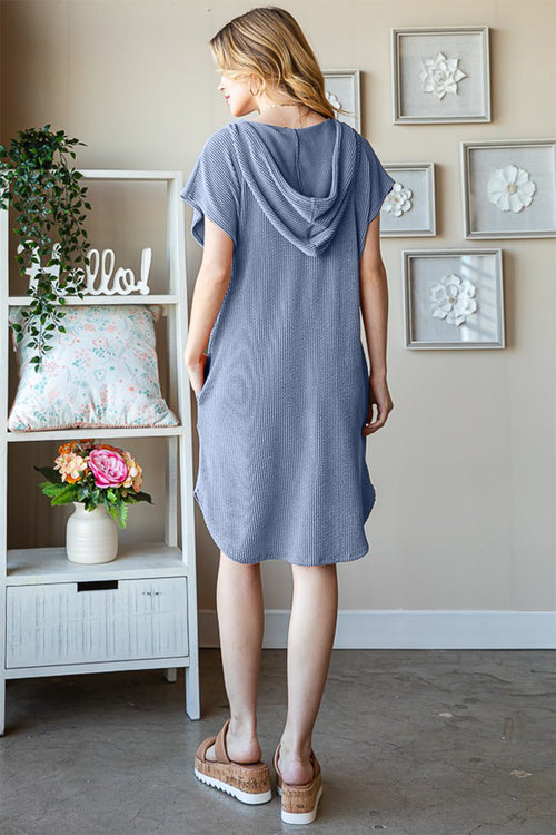 Cute Heimish Full Size Ribbed Short Sleeve Hooded Dress3