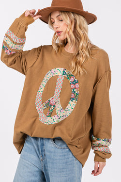 Cute SAGE + FIG Peace Applique Patch Long Sleeve Top