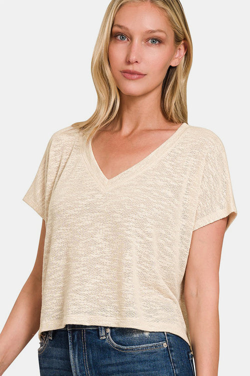 Cute Zenana V-Neck Short Sleeve Crop T-Shirt