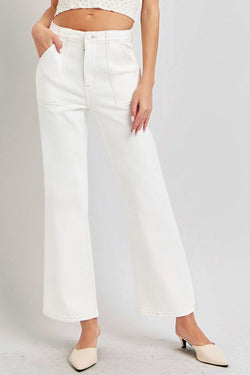 Cute RISEN High Rise Ankle Flare Jeans with Patch Pockets