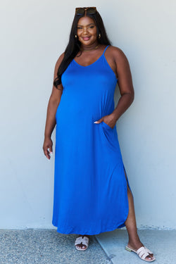 Cute Ninexis Good Energy Full Size Cami Side Slit Maxi Dress in Royal Blue