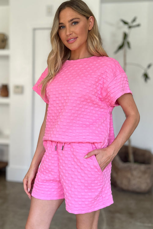 Cute Double Take Full Size Texture T-Shirt and Shorts Set