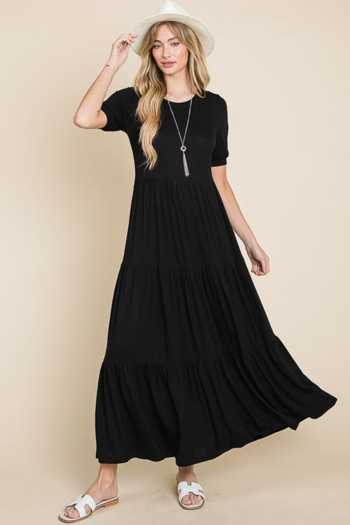 Cute BOMBOM Short Sleeve Tiered Maxi Dress