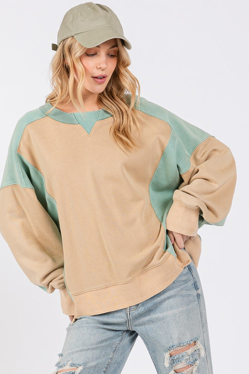 Cute SAGE + FIG Color Block Round Neck Sweatshirt