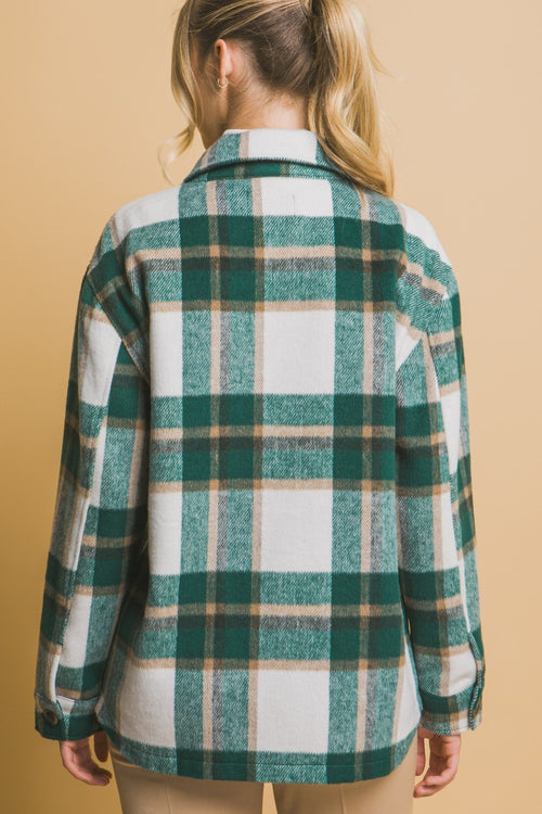 Cute Love Tree Plaid Button Up Shacket