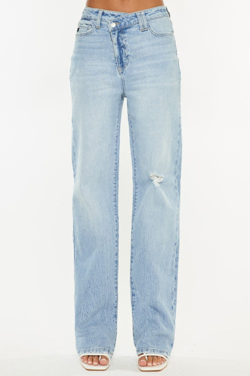 Cute Kancan Distressed High Waist Straight Jeans