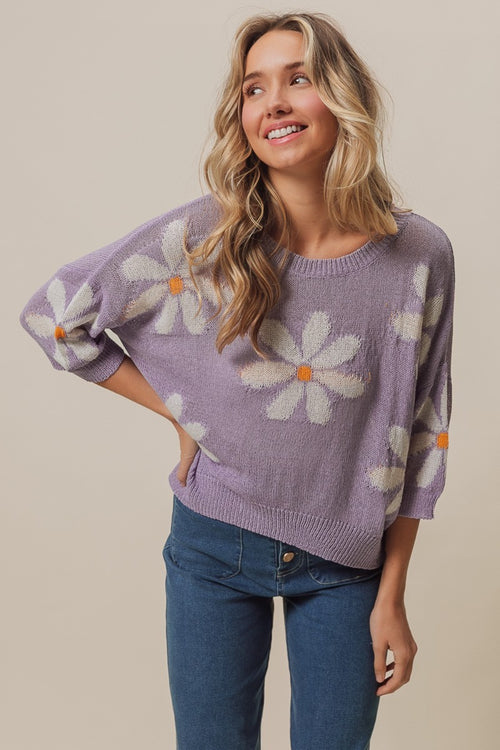 Cute BiBi Floral Pattern Slit Sweater