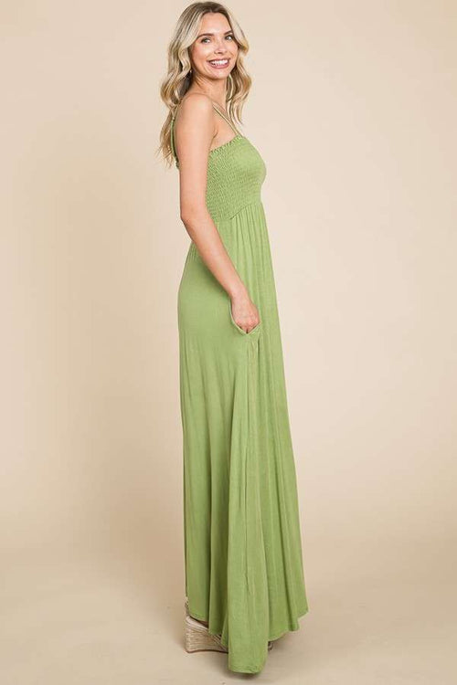 Cute Culture Code Full Size Smocked Cami Maxi Dress with Pockets