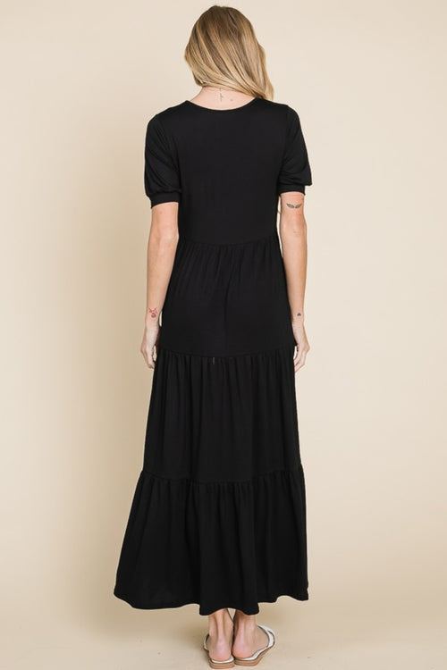 Cute BOMBOM Short Sleeve Tiered Maxi Dress