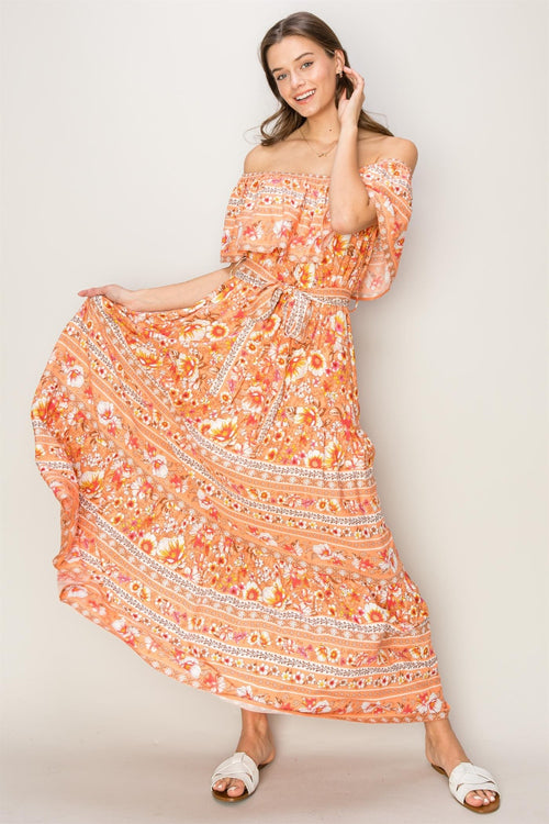 Cute HYFVE Floral Off-Shoulder Tie Front Maxi Dress