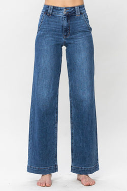 Cute Judy Blue Full Size Double Button Wide Leg Jeans