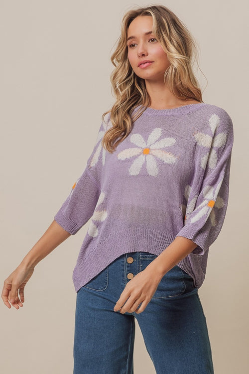 Cute BiBi Floral Pattern Slit Sweater