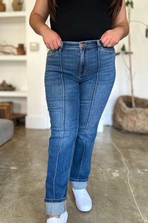 Cute Judy Blue Full Size High Waist Front Seam Detail Straight Jeans