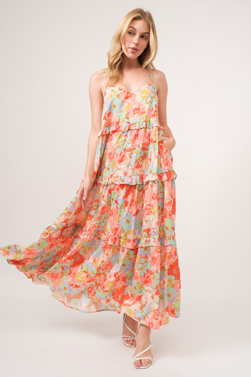 Cute And The Why Floral Ruffled Tiered Maxi Adjustable Strap Cami Dress