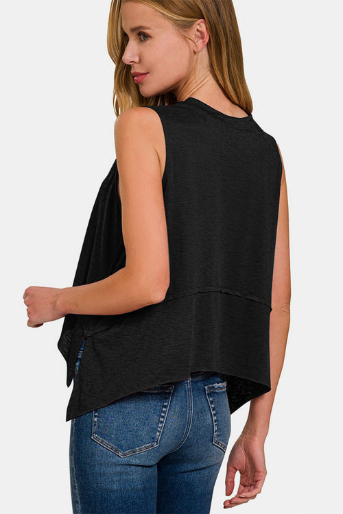 Cute Zenana Exposed Seam Slit Round Neck Tank