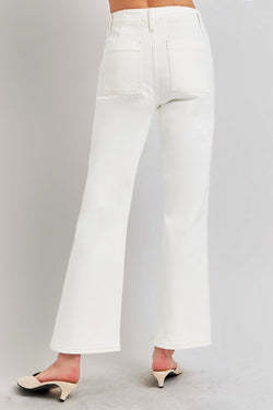 Cute RISEN High Rise Ankle Flare Jeans with Patch Pockets