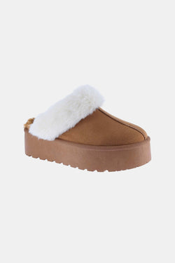 Weeboo Thick Bottom Fur Trim Snow Slippers (Tan)