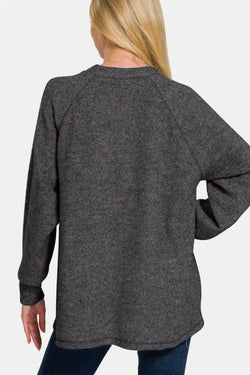 Cute Zenana Full Size Brushed Melange Hacci High-Low Sweater