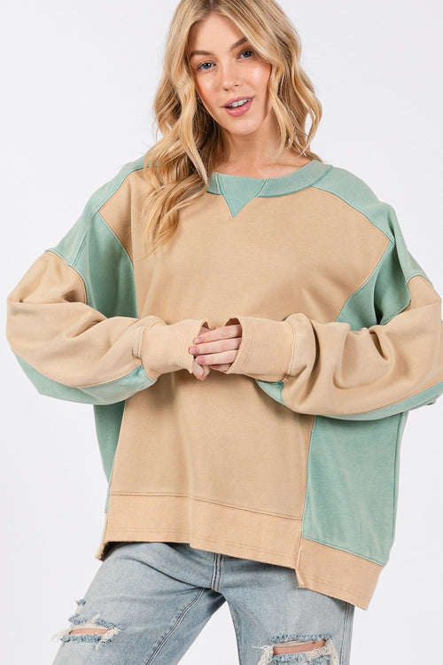 Cute SAGE + FIG Color Block Round Neck Sweatshirt