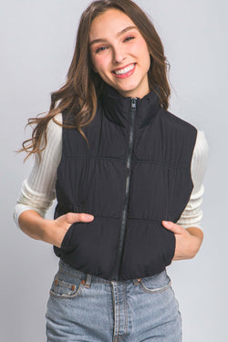 Cute Love Tree Zip Up Turtleneck Cropped Vest Coat