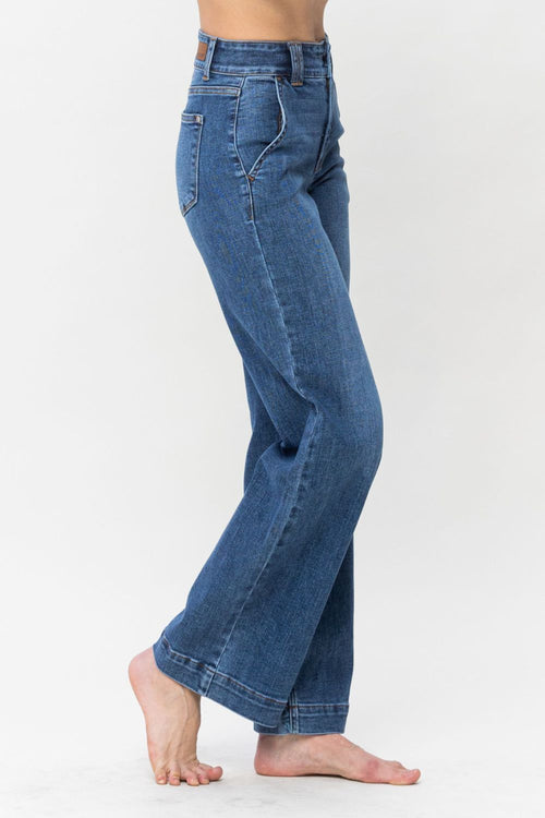 Cute Judy Blue Full Size Double Button Wide Leg Jeans