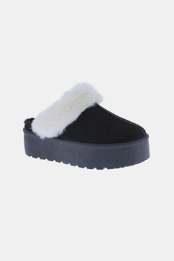 Weeboo Thick Bottom Fur Trim Snow Slippers (Black)