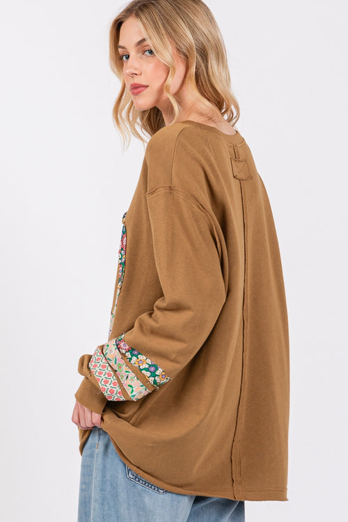 Cute SAGE + FIG Peace Applique Patch Long Sleeve Top